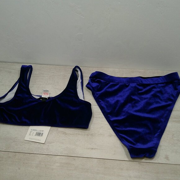 NWT Deep Blue Velvet High Leg Brief Bottoms | Scoop Neck Bikini Top Size 8 - Picture 2 of 7